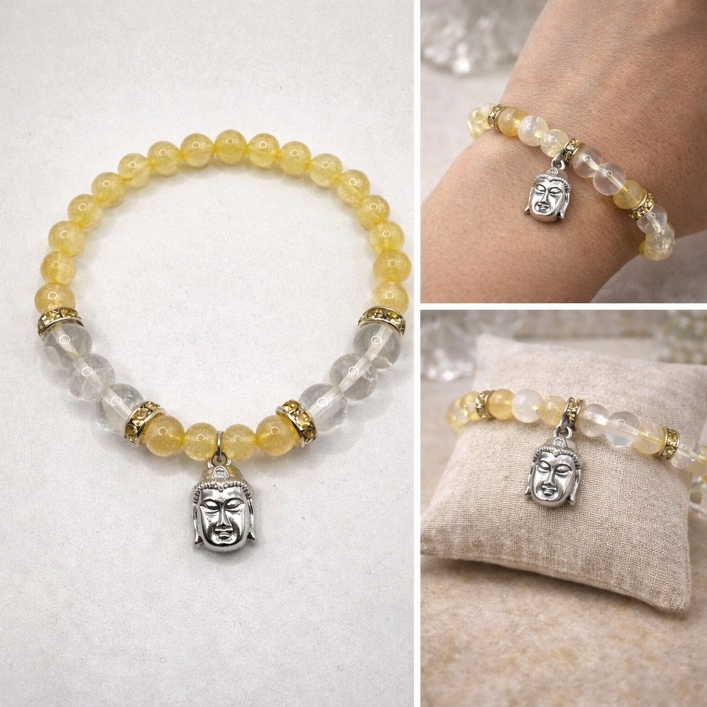 Citrine Quartz Bracelet Buddha Head‎ Charm Witchy Boho Apothecary Crystal